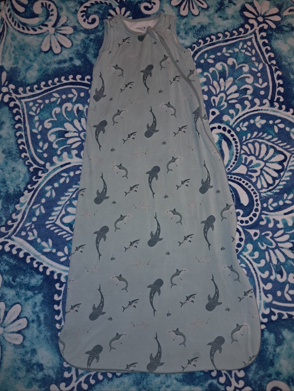 Kyte brand kids size large bamboo sleep sack, 1.0 tog, shark design